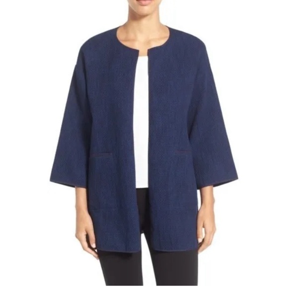 Eileen Fisher Open Front Cotton Textured Kimono Cardigan - Picture 1 of 6